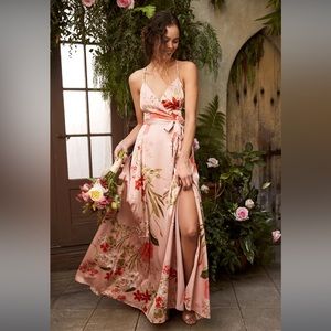 Lulus Still the One Blush Pink Floral Print Satin Maxi Dress